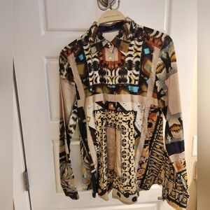 Etro Abstract Print Button-Up Blouse in Cotton/Elastane Blend